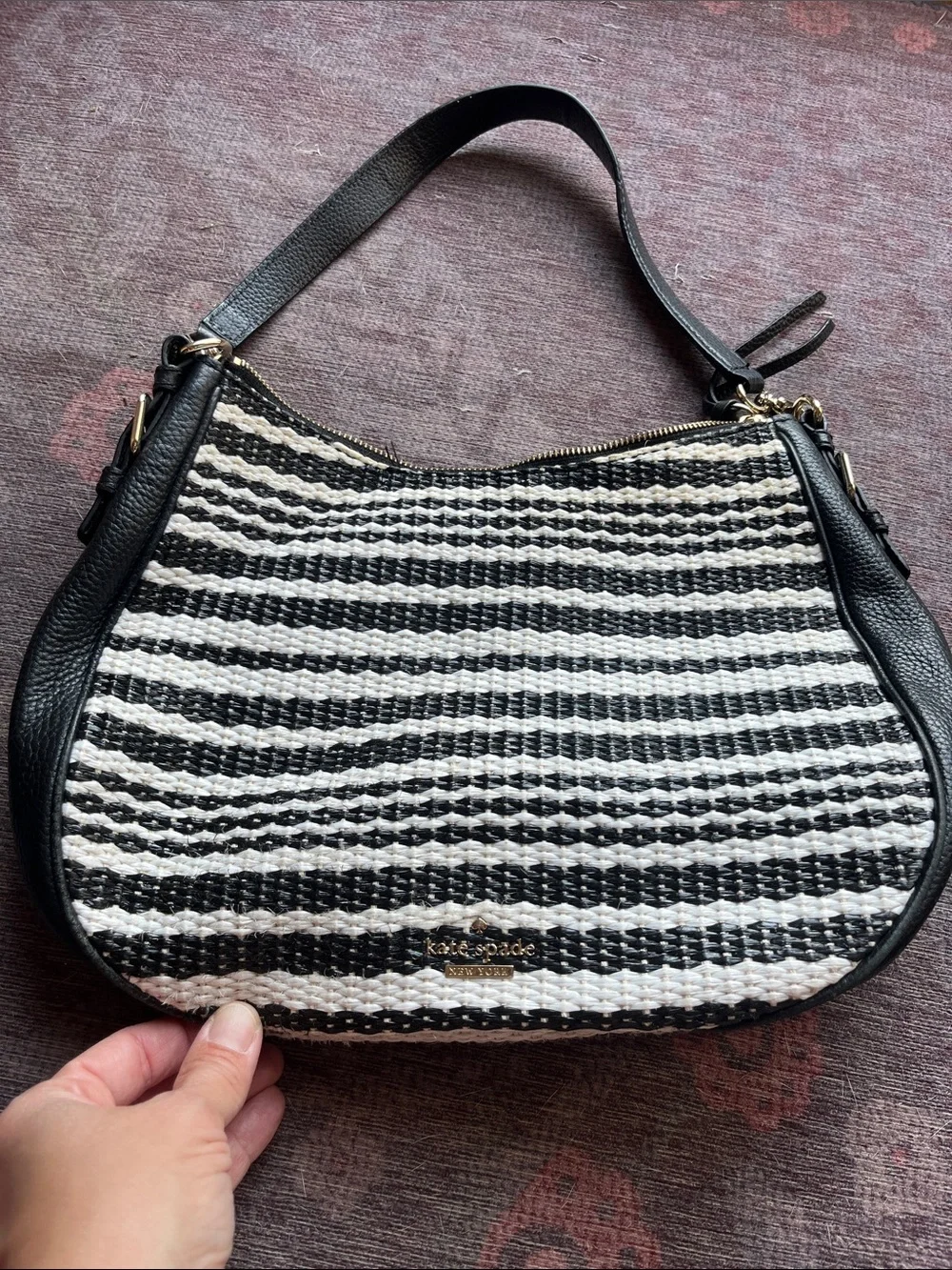 kate spade Black and White Woven Shoulder Bag